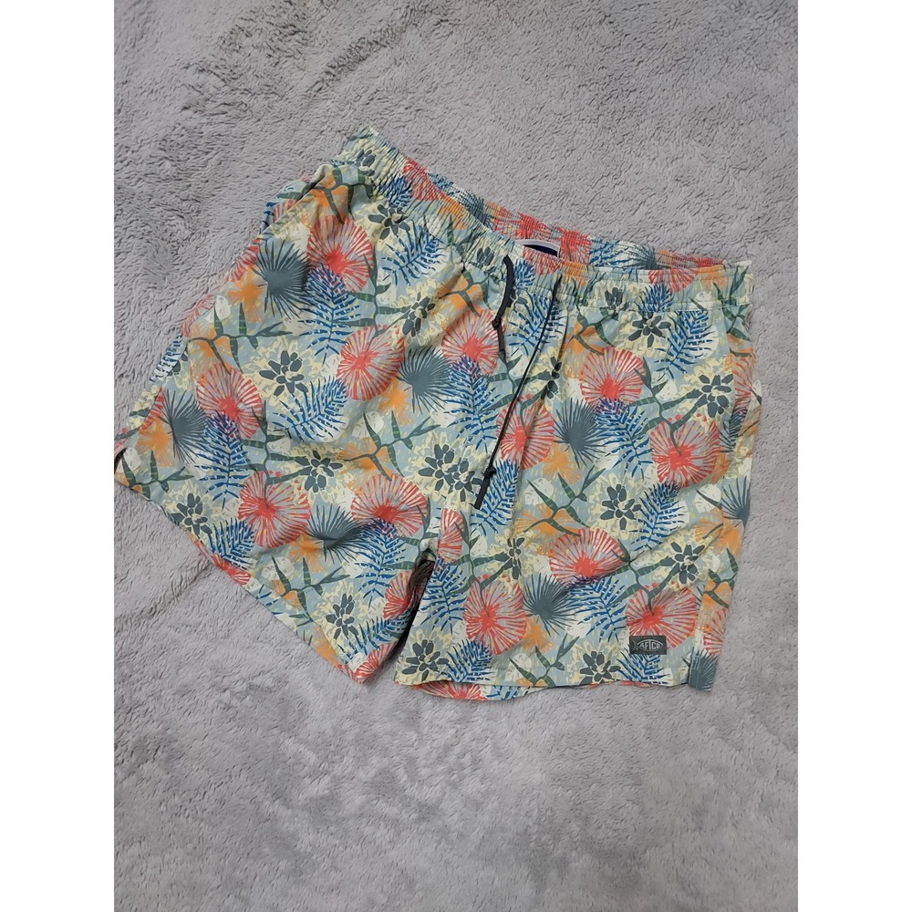 Aftco Swim Trunks Mens Large Floral Fishing Drawstring Lined Elastic Waist Fish